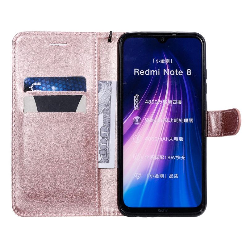 Flip Case Leren Xiaomi Redmi Note 8 Donkerblauw Zwart Leereffect Met Riem