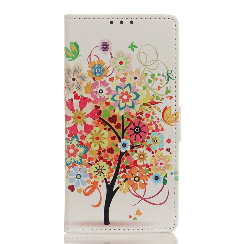 Flip Case Leren Xiaomi Redmi Note 8 Groen Oranje Bloeiende Boom