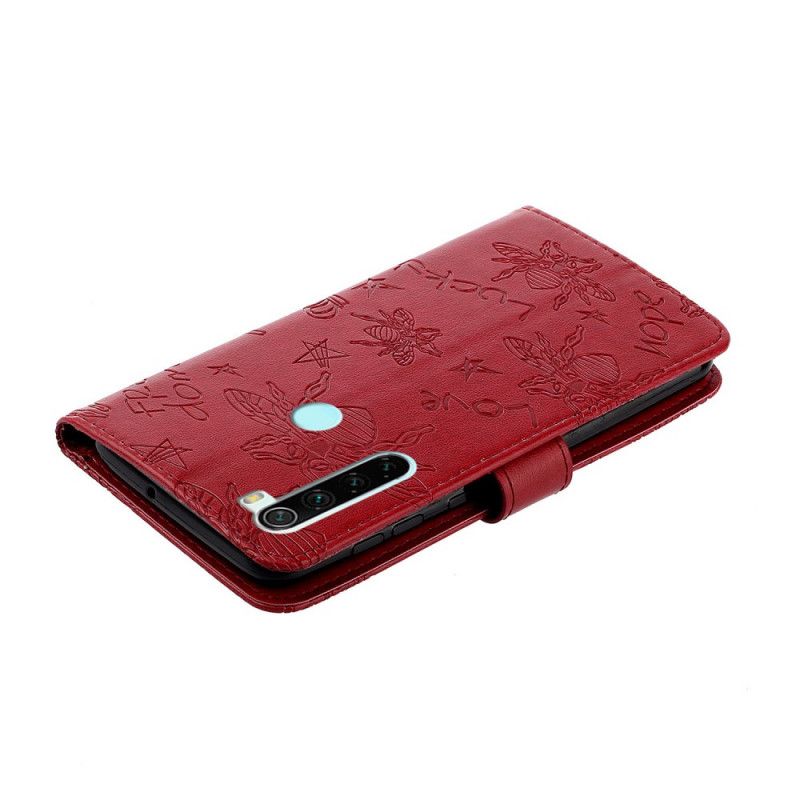 Flip Case Leren Xiaomi Redmi Note 8 Rood Grijs Bijen Charme Glimlach