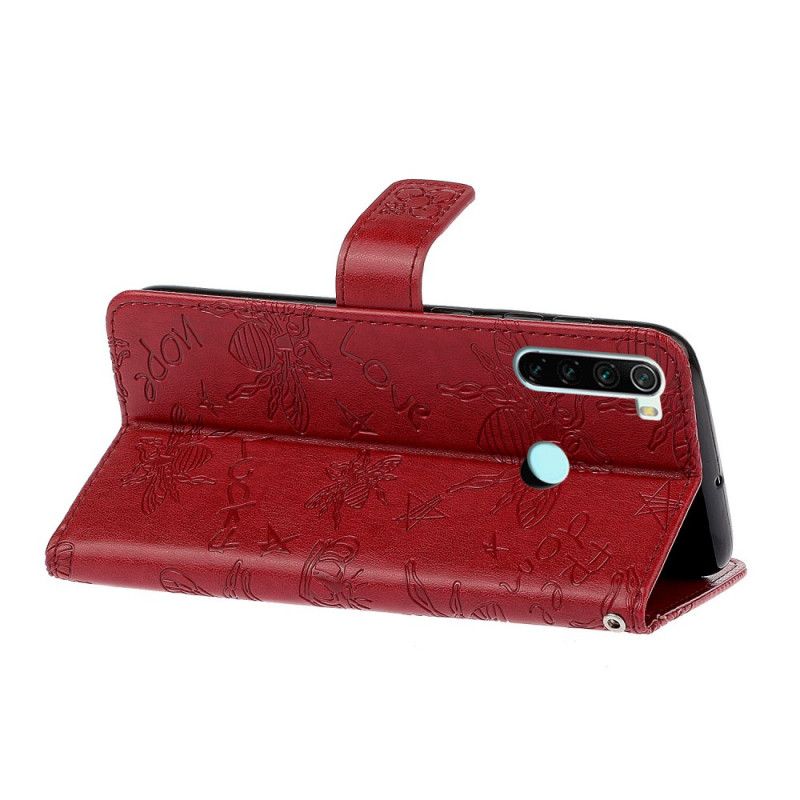 Flip Case Leren Xiaomi Redmi Note 8 Rood Grijs Bijen Charme Glimlach