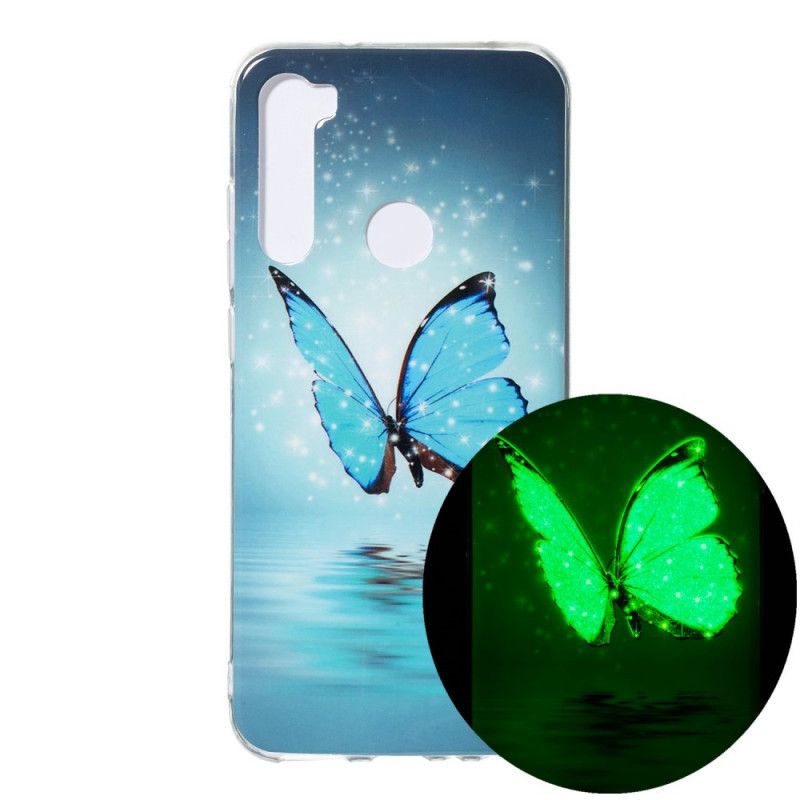 Hoesje Xiaomi Redmi Note 8 Fluorescerende Blauwe Vlinder