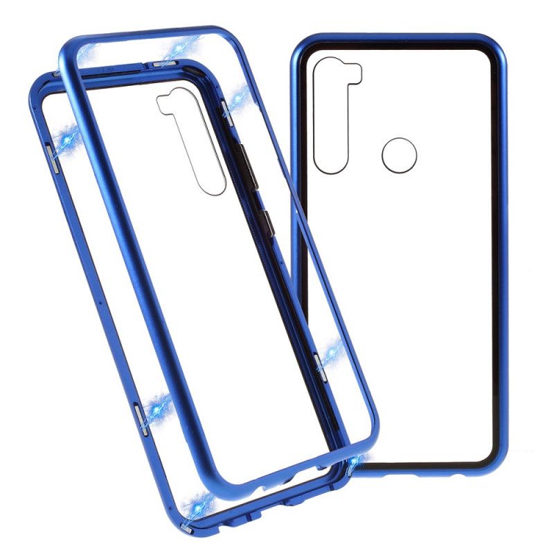 Hoesje Xiaomi Redmi Note 8 Wit Zwart Metalen Randen Van Gehard Glas