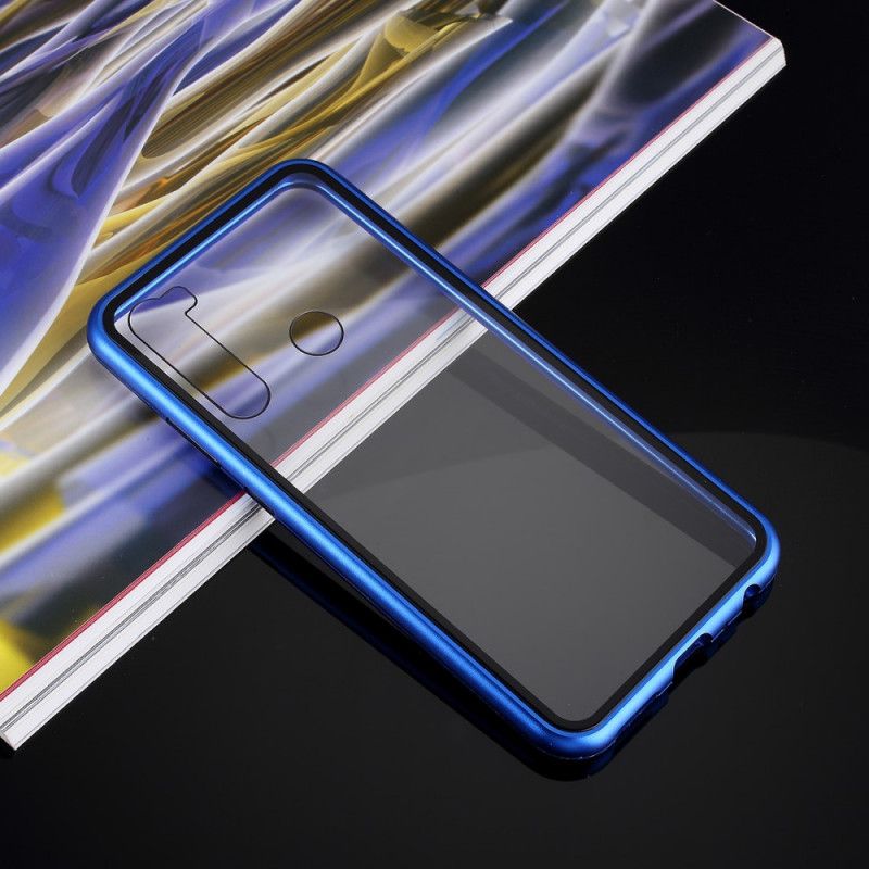 Hoesje Xiaomi Redmi Note 8 Wit Zwart Metalen Randen Van Gehard Glas