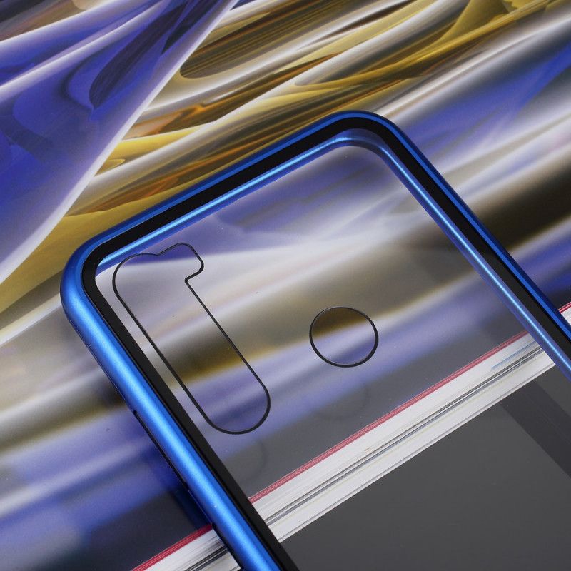 Hoesje Xiaomi Redmi Note 8 Wit Zwart Metalen Randen Van Gehard Glas