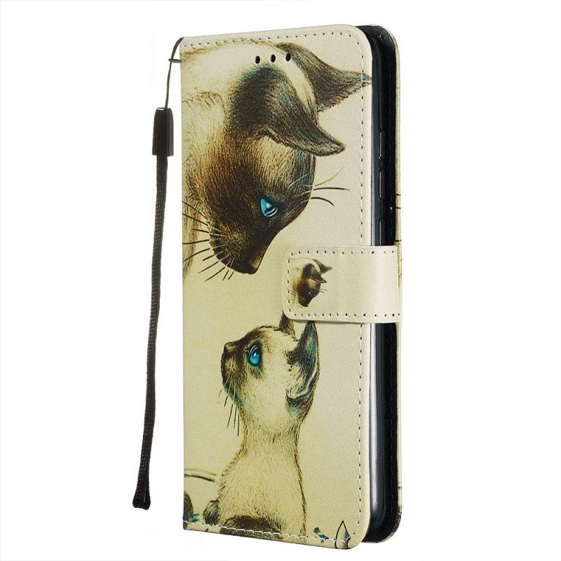 Leren Hoesje voor Xiaomi Redmi Note 8 Kitten En Mama Met String