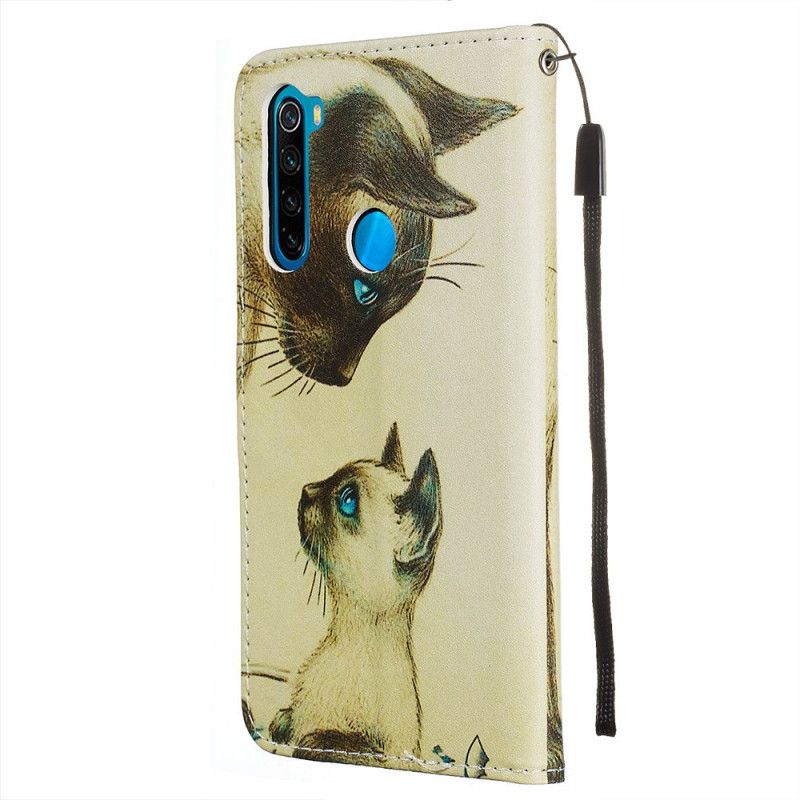 Leren Hoesje voor Xiaomi Redmi Note 8 Kitten En Mama Met String