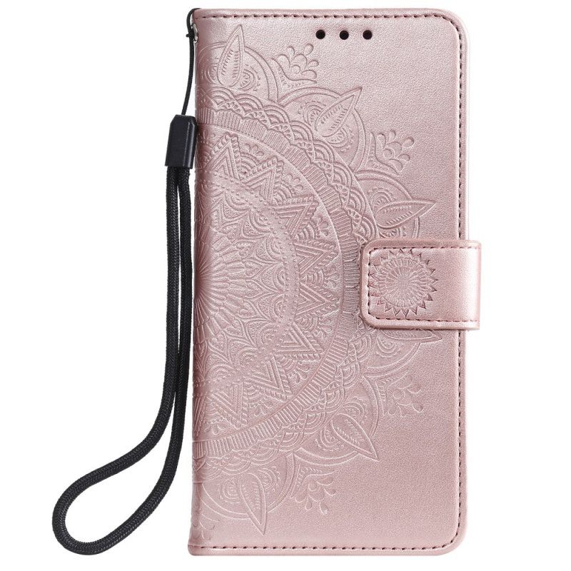 Leren Hoesje voor Xiaomi Redmi Note 8 Magenta Grijs Zon Mandala