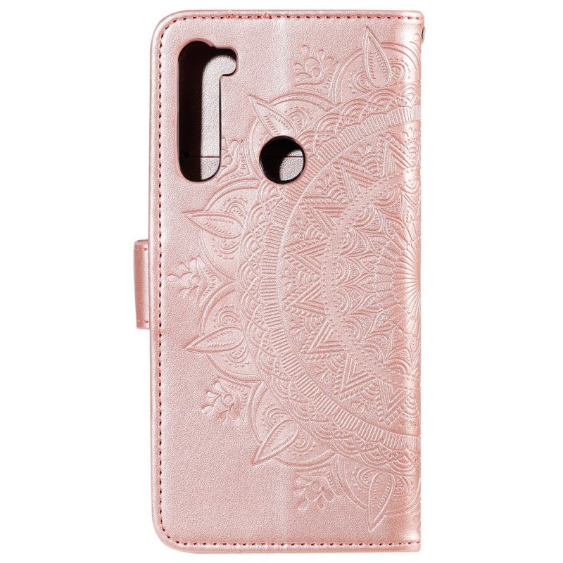 Leren Hoesje voor Xiaomi Redmi Note 8 Magenta Grijs Zon Mandala