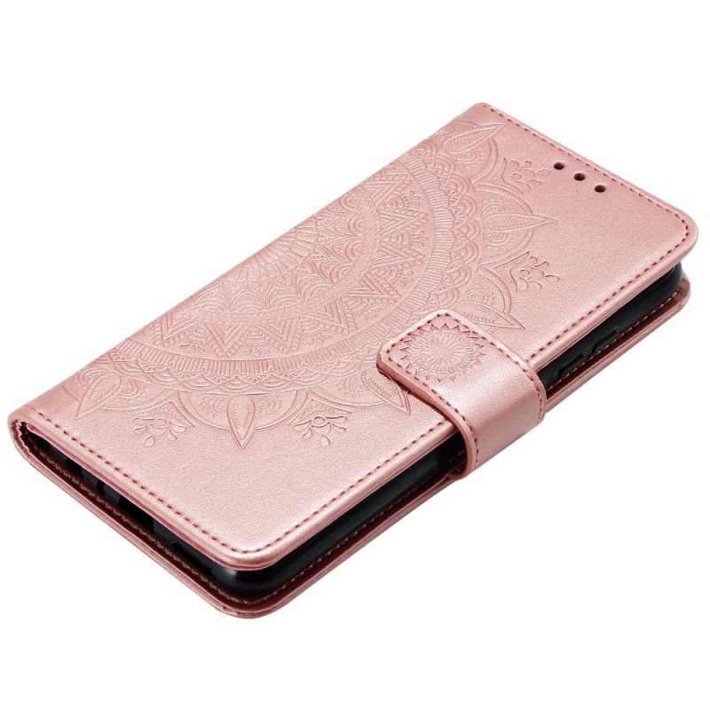 Leren Hoesje voor Xiaomi Redmi Note 8 Magenta Grijs Zon Mandala