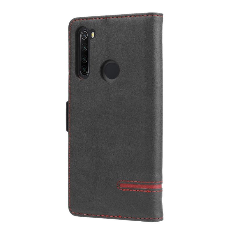 Leren Hoesje voor Xiaomi Redmi Note 8 Rood Zwart Fijne Lijn Dubbele Flap