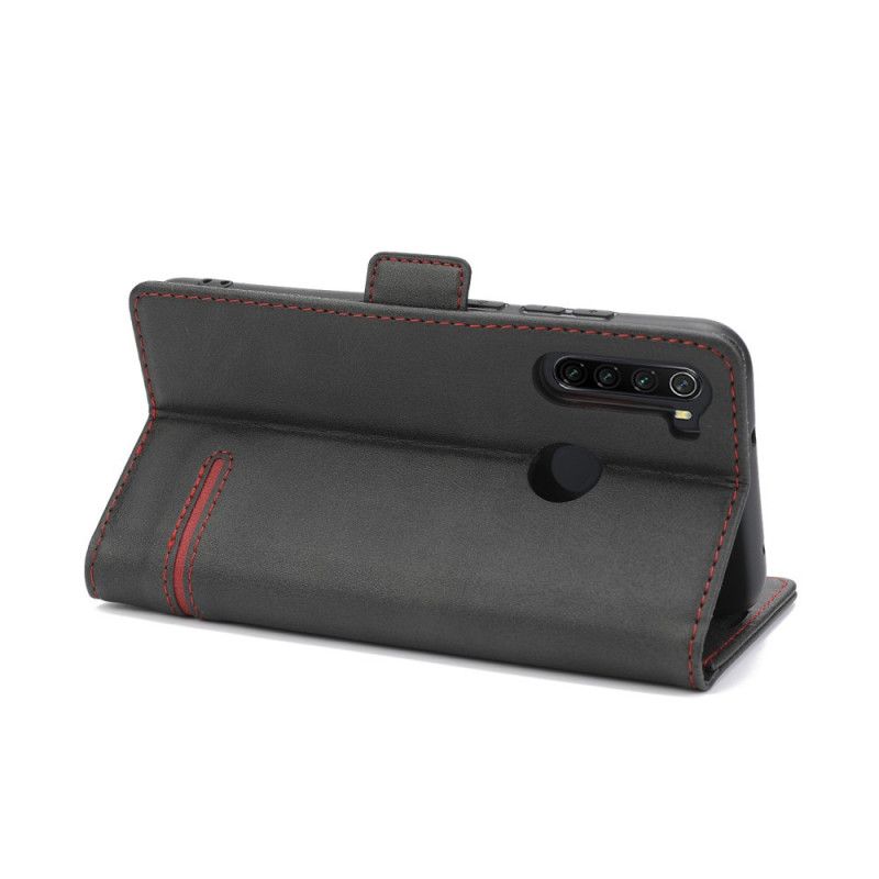 Leren Hoesje voor Xiaomi Redmi Note 8 Rood Zwart Fijne Lijn Dubbele Flap