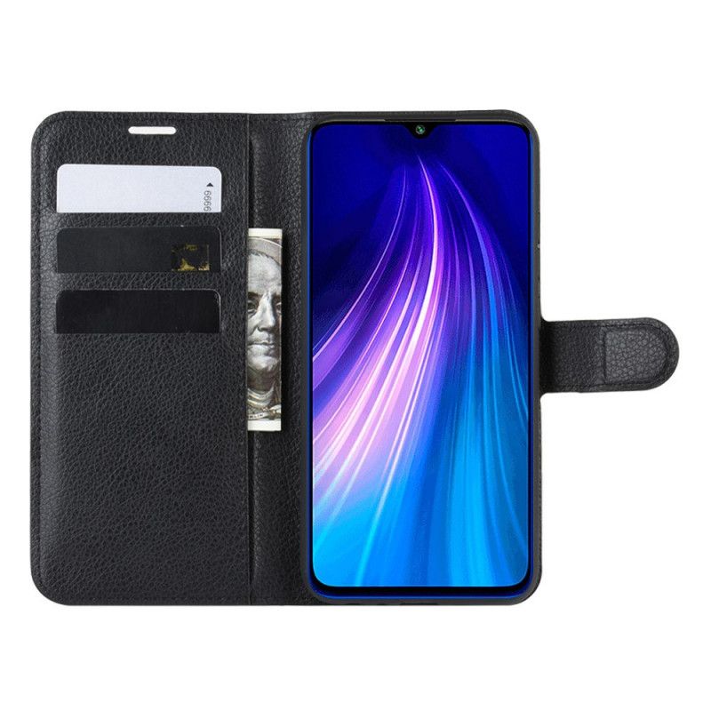 Leren Hoesje voor Xiaomi Redmi Note 8 Wit Zwart Klassiek