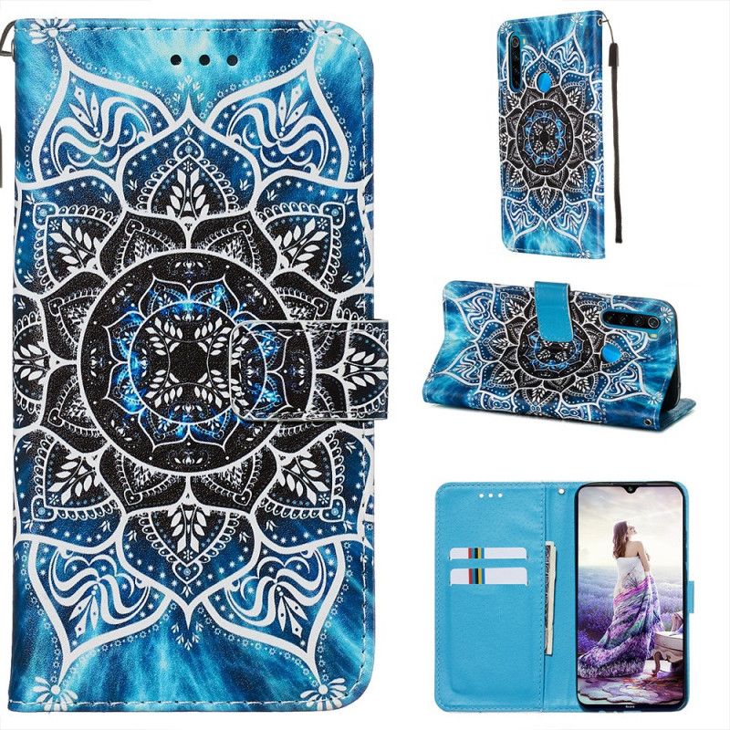 Leren Hoesje voor Xiaomi Redmi Note 8 Zwarte String Mandala