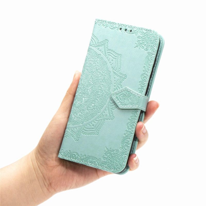 Leren Hoesje Xiaomi Redmi Note 8 Grijs Zwart Telefoonhoesje Mandala Van Middelbare Leeftijd