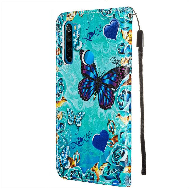 Leren Hoesje Xiaomi Redmi Note 8 Liefdesvlinders Met String