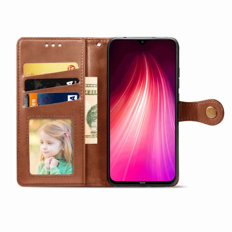 Leren Hoesje Xiaomi Redmi Note 8 Rood Zwart Kunstleer En Vintage Sluiting