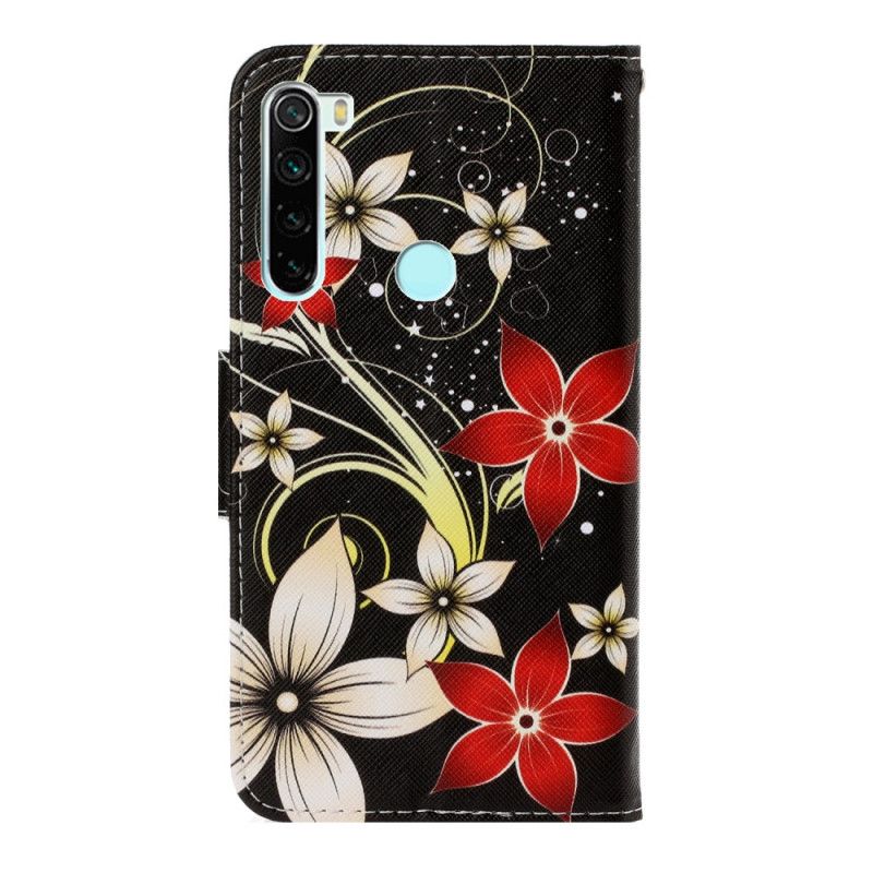 Leren Hoesje Xiaomi Redmi Note 8 Telefoonhoesje Kleurrijke Bloemen Met String