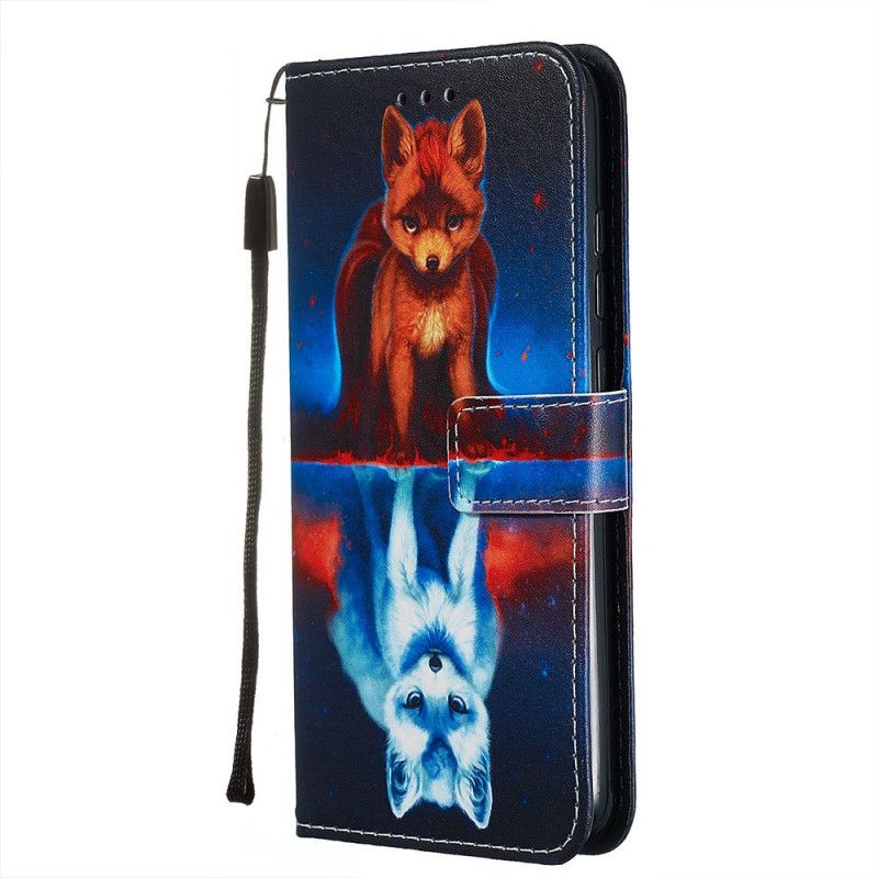 Leren Hoesje Xiaomi Redmi Note 8 Telefoonhoesje Weerspiegeling Van Julien De Hond Met String