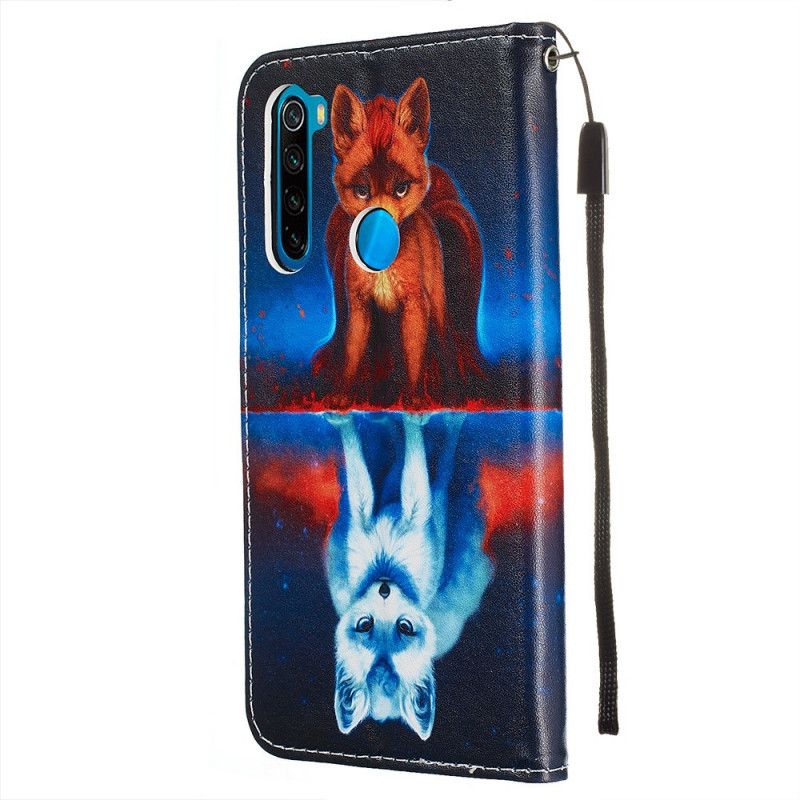 Leren Hoesje Xiaomi Redmi Note 8 Telefoonhoesje Weerspiegeling Van Julien De Hond Met String