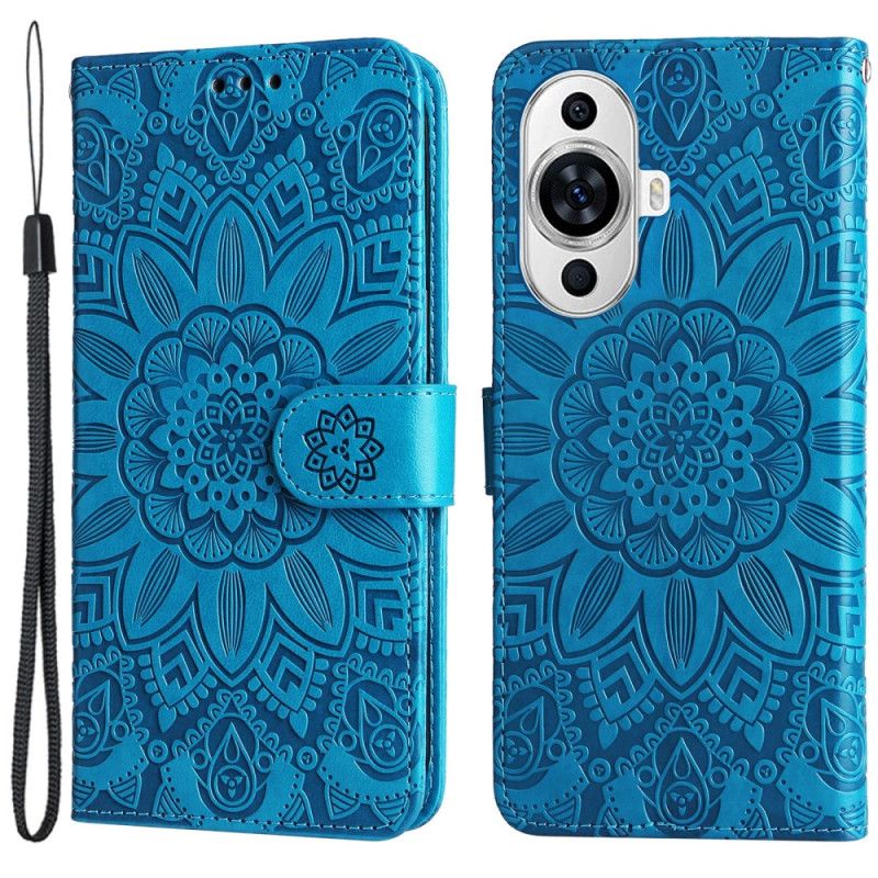 Leren Hoesje Huawei Nova 11 Pro Zonnebloem Met Riempje Bescherming Hoesje