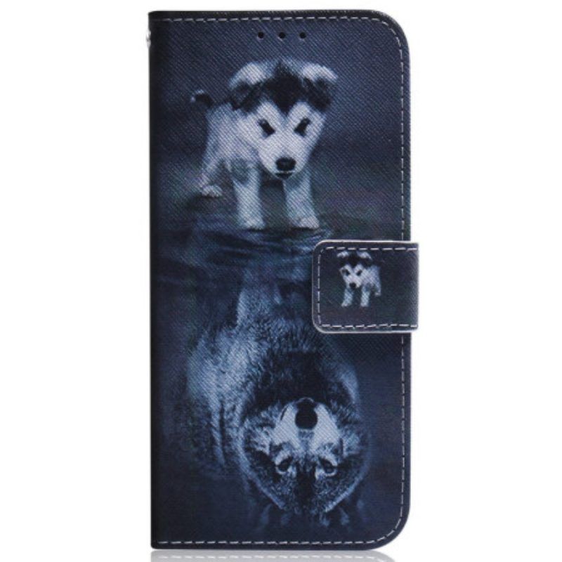 Folio-hoesje voor Samsung Galaxy M13 Met Ketting Strappy Puppy-droom