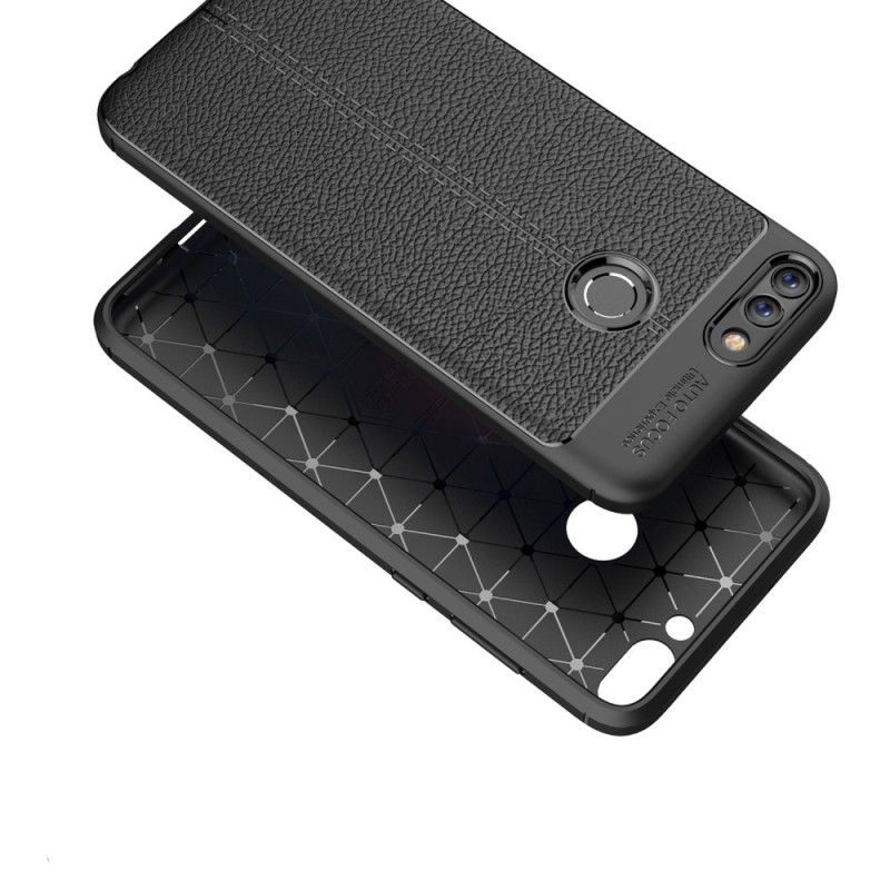 Case Hoesje Huawei P Smart Donkerblauw Zwart Telefoonhoesje Dubbellijns Lychee Leereffect