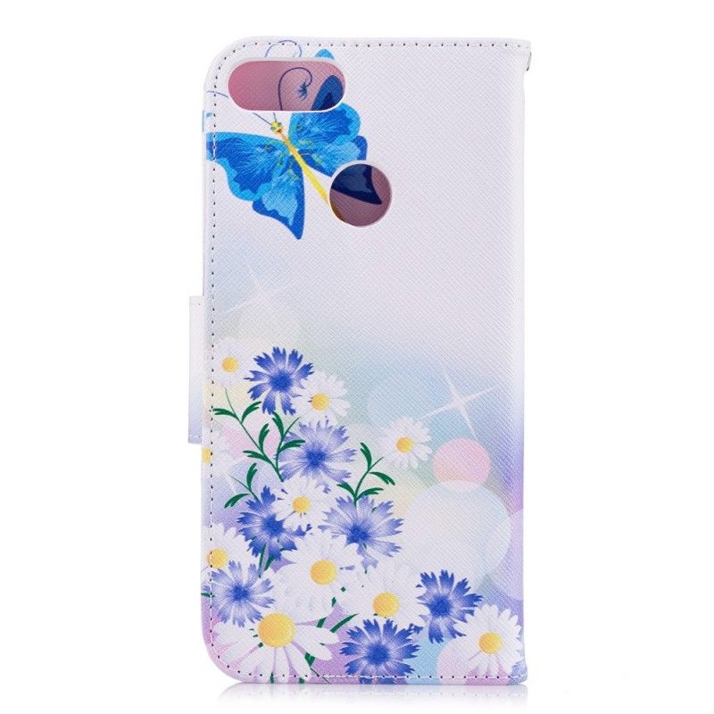 Flip Case Leren Huawei P Smart Geschilderde Vlinders En Bloemen