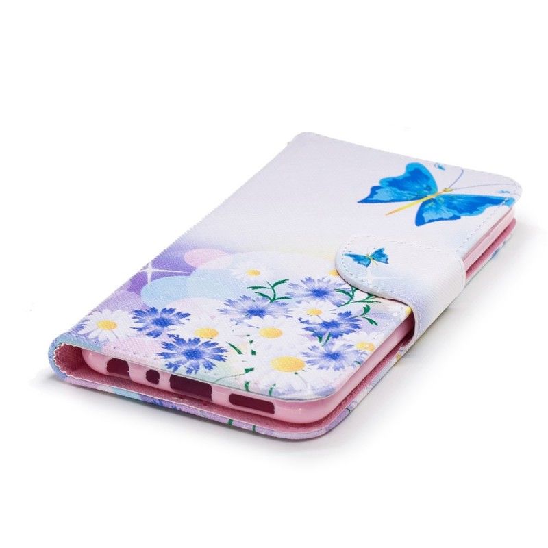 Flip Case Leren Huawei P Smart Geschilderde Vlinders En Bloemen