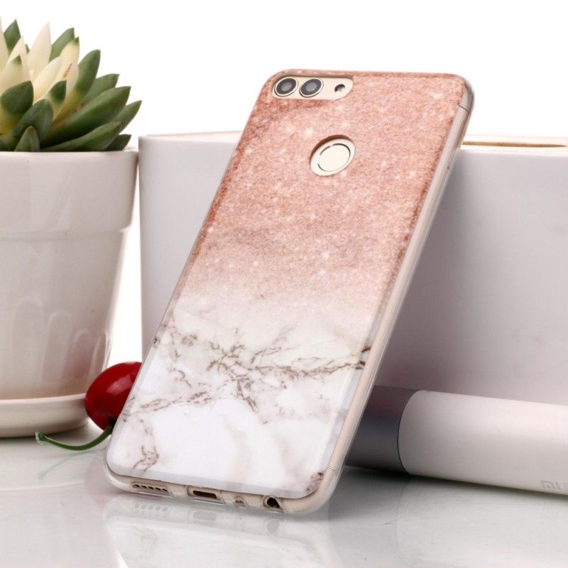 Hoesje Huawei P Smart Wit Zwart Marmeren Glitter