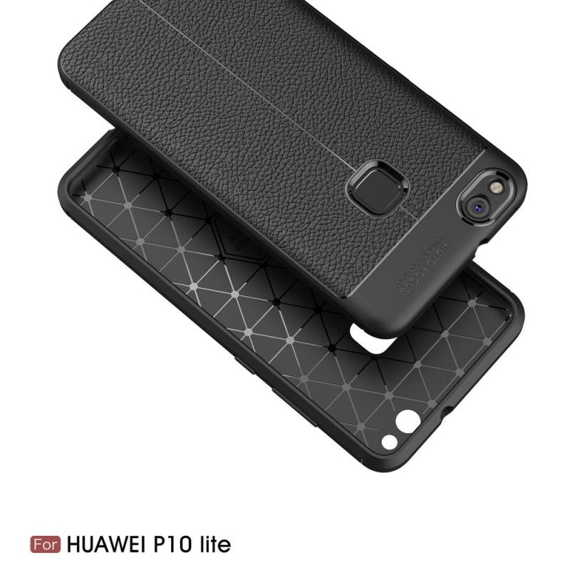 Case Hoesje Huawei P10 Lite Grijs Zwart Telefoonhoesje Dubbellijns Lychee Leereffect