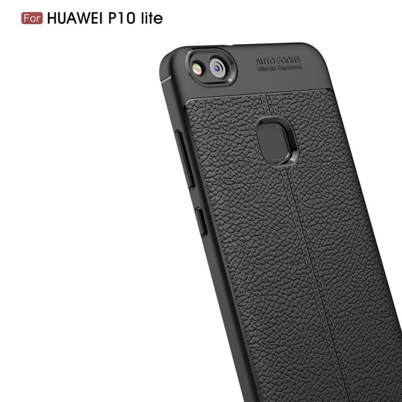 Case Hoesje Huawei P10 Lite Grijs Zwart Telefoonhoesje Dubbellijns Lychee Leereffect