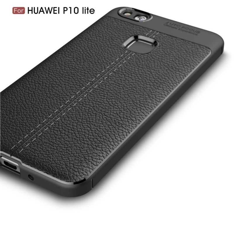 Case Hoesje Huawei P10 Lite Grijs Zwart Telefoonhoesje Dubbellijns Lychee Leereffect