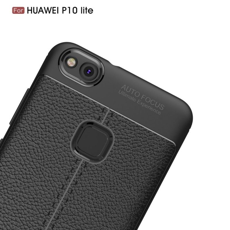 Case Hoesje Huawei P10 Lite Grijs Zwart Telefoonhoesje Dubbellijns Lychee Leereffect