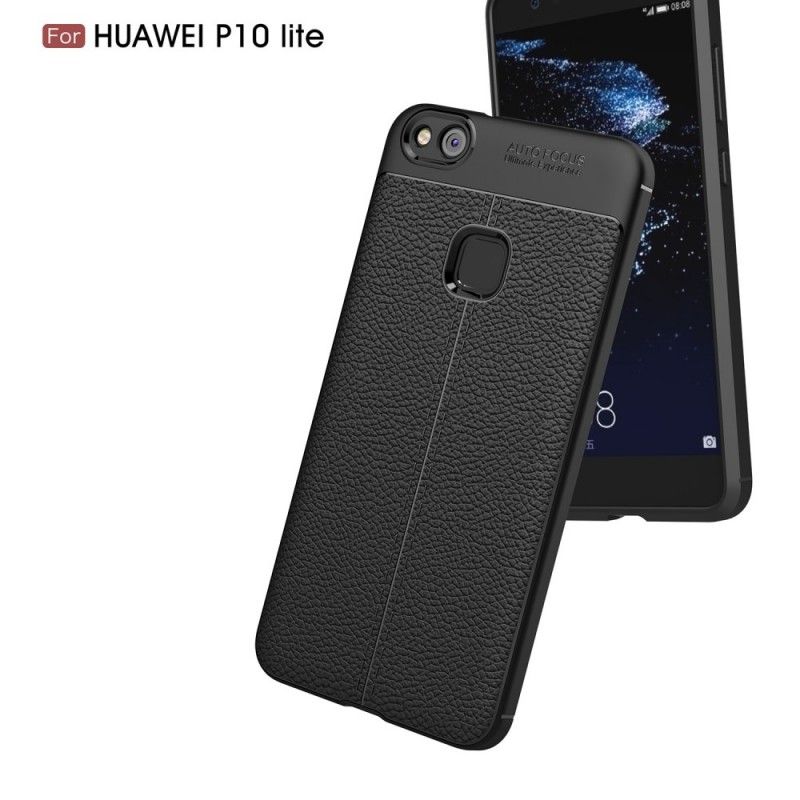 Case Hoesje Huawei P10 Lite Grijs Zwart Telefoonhoesje Dubbellijns Lychee Leereffect