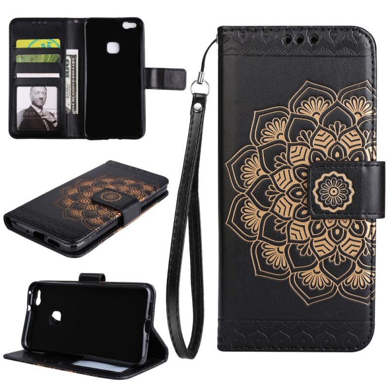 Leren Hoesje Huawei P10 Lite Cyaan Bruin Chique Mandala