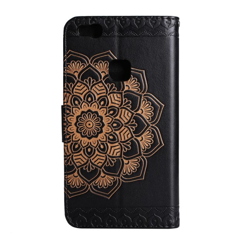 Leren Hoesje Huawei P10 Lite Cyaan Bruin Chique Mandala