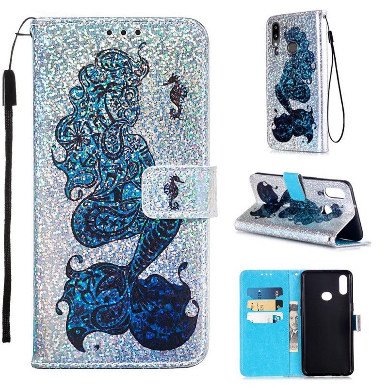 Bescherming Hoesje Samsung Galaxy A10s Telefoonhoesje Zeemeermin Op Glitter Achtergrond