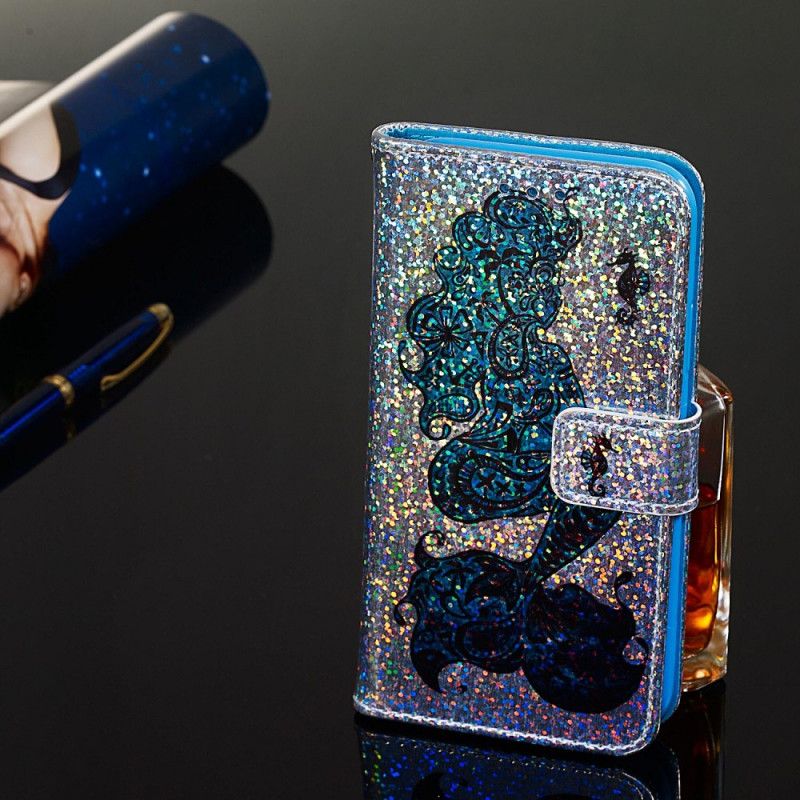 Bescherming Hoesje Samsung Galaxy A10s Telefoonhoesje Zeemeermin Op Glitter Achtergrond