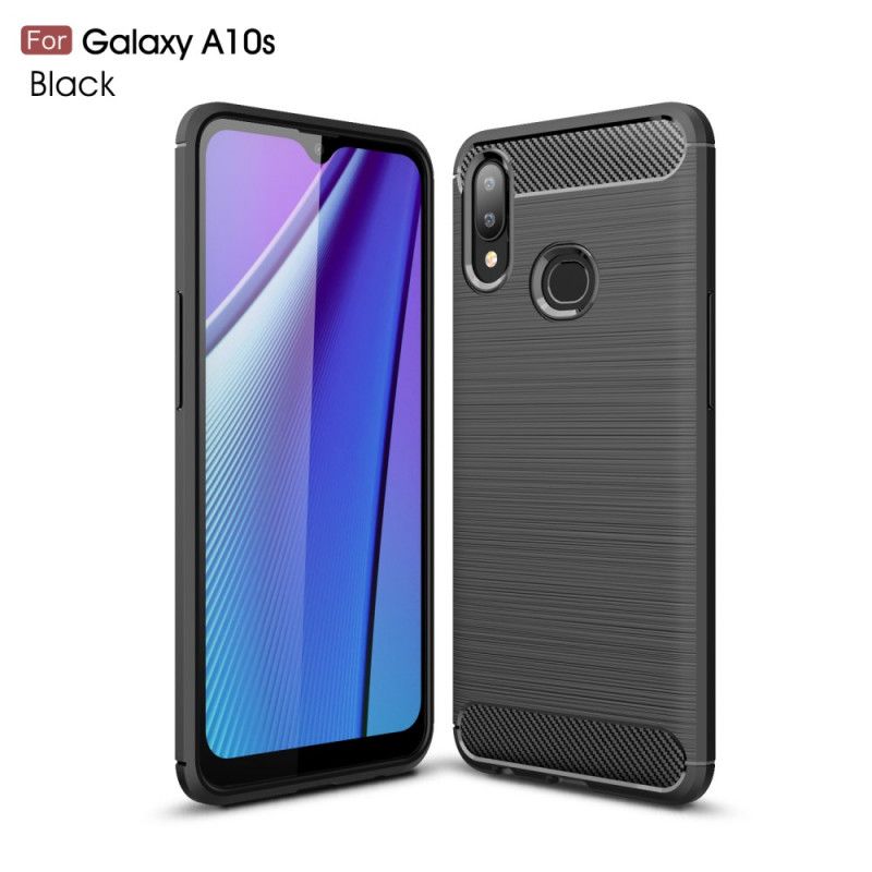 Case Hoesje Samsung Galaxy A10s Rood Zwart Telefoonhoesje Geborsteld Koolstofvezel