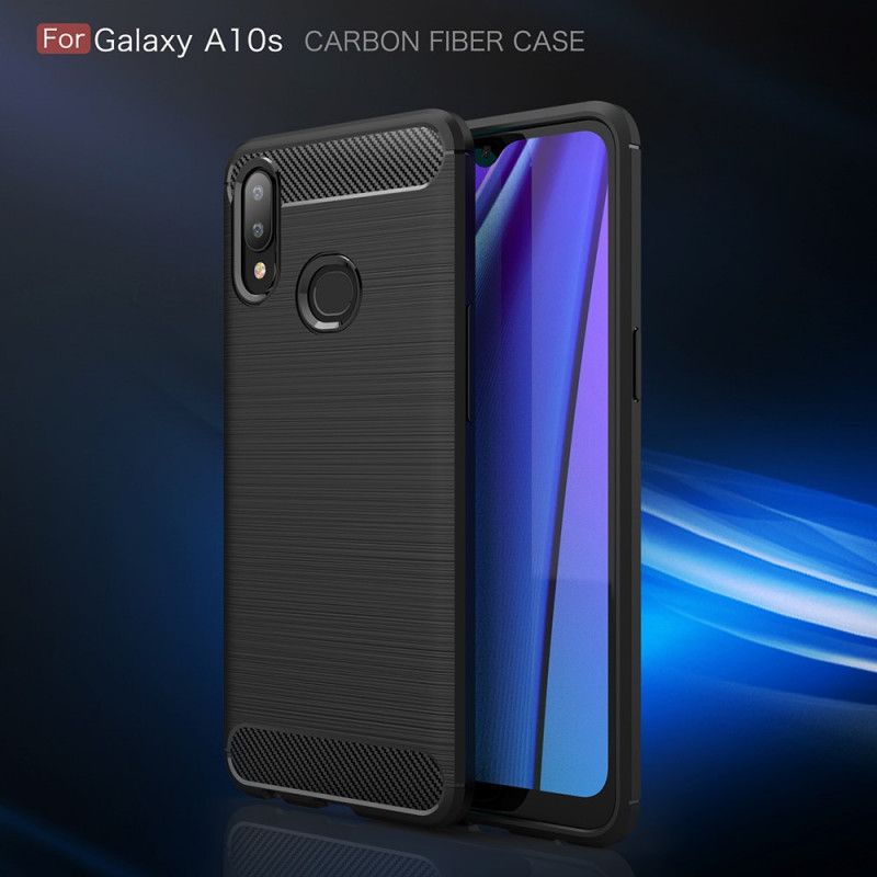 Case Hoesje Samsung Galaxy A10s Rood Zwart Telefoonhoesje Geborsteld Koolstofvezel