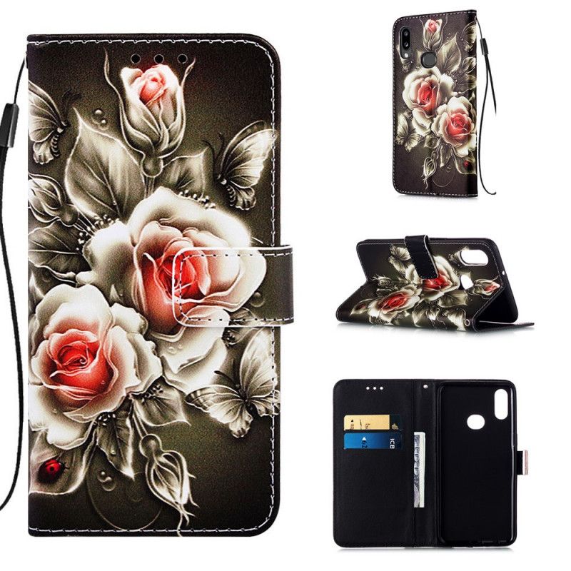 Flip Case Leren Samsung Galaxy A10s Gouden Rozen