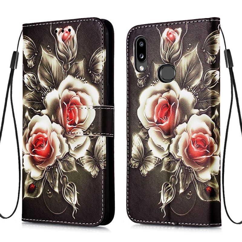 Flip Case Leren Samsung Galaxy A10s Gouden Rozen