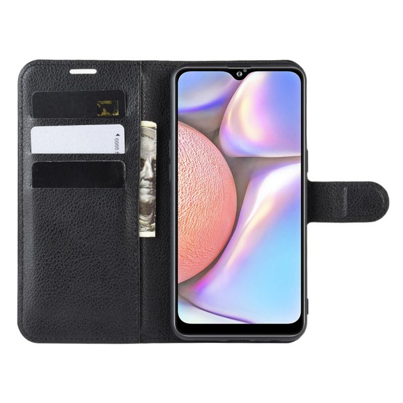 Flip Case Leren Samsung Galaxy A10s Wit Zwart Klassiek Lychee Leereffect