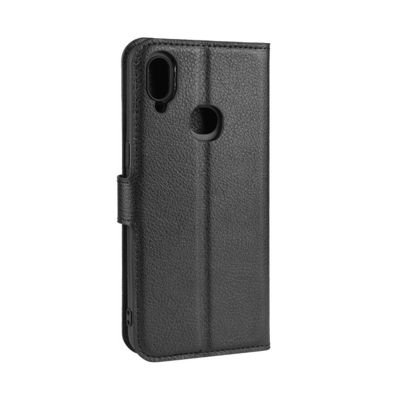 Flip Case Leren Samsung Galaxy A10s Wit Zwart Klassiek Lychee Leereffect