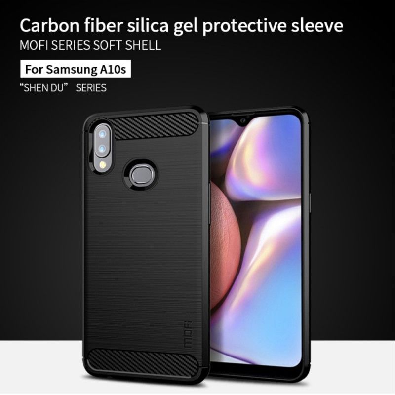 Hoesje Samsung Galaxy A10s Grijs Zwart Mofi Geborstelde Koolstofvezel