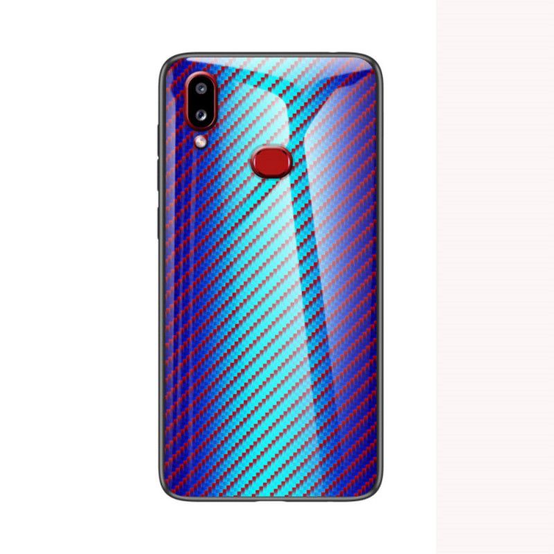 Hoesje Samsung Galaxy A10s Magenta Zwart Koolstofvezel Gehard Glas