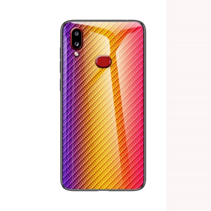 Hoesje Samsung Galaxy A10s Magenta Zwart Koolstofvezel Gehard Glas