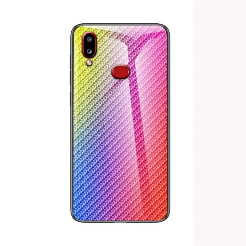 Hoesje Samsung Galaxy A10s Magenta Zwart Koolstofvezel Gehard Glas