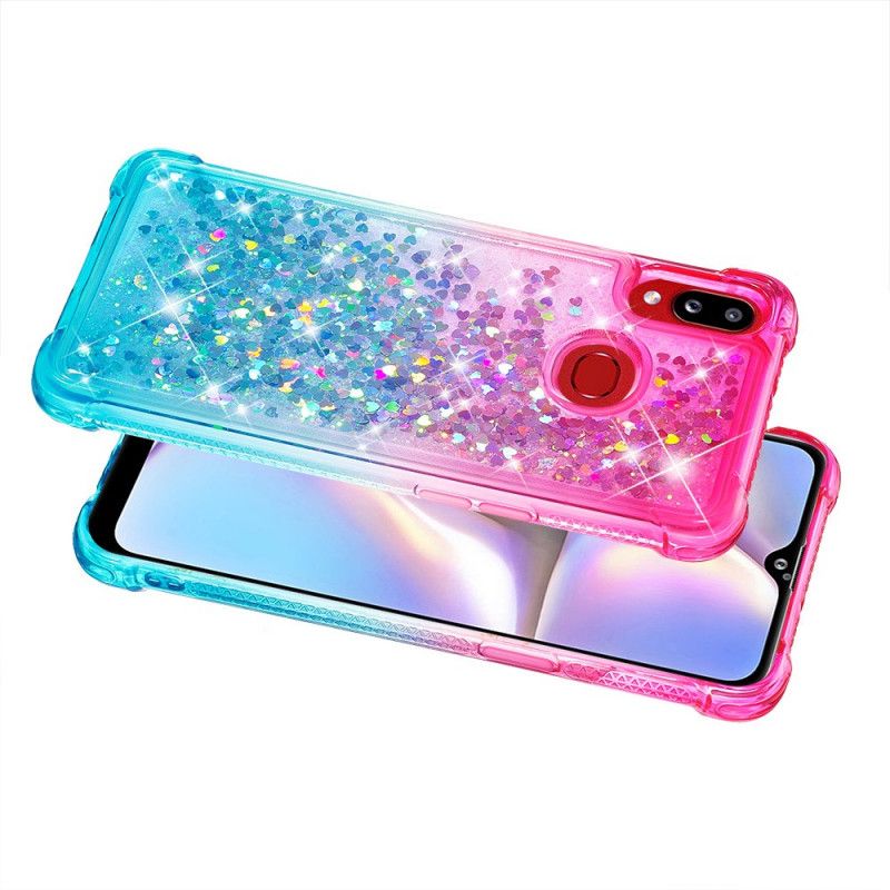 Hoesje voor Samsung Galaxy A10s Donkerblauw Magenta Gekleurde Glitter