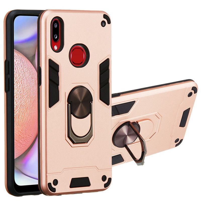 Hoesje voor Samsung Galaxy A10s Rood Zwart Afneembare Metalen Ringsteun